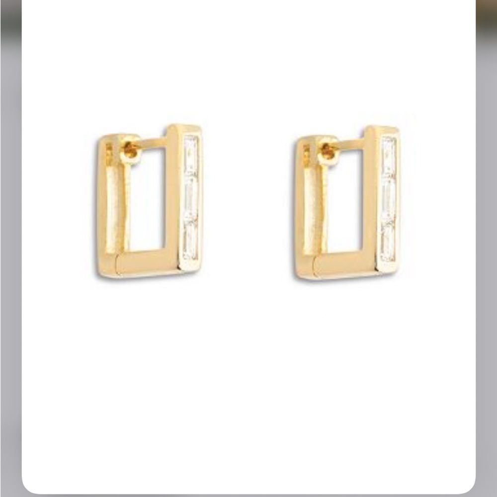 AQUA 18K GOLD OVER STERLING SILVER WITH CUBIC ZIRCONIA STONES CARTRIDGE HUGGIE